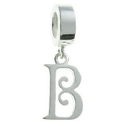 Queenberry Sterling Silver Letter B European Style Dangle Bead Charm Fits Pandora