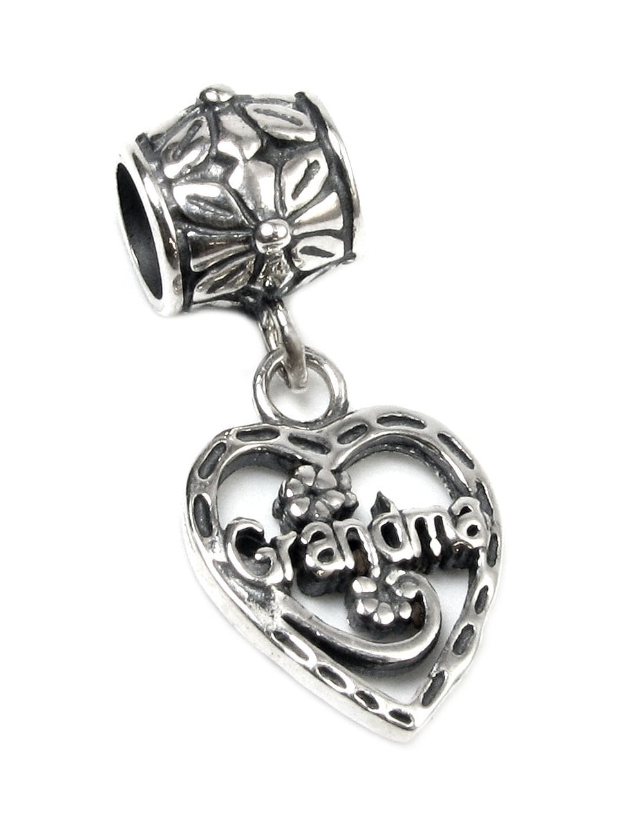 Queenberry Sterling Silver Love Grandma Heart European Dangle Bead Charm Fits Pandora