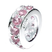 Queenberry Sterling Silver Pink Cubic Zirconia Simulated October Birthstone European Style Bead Charm