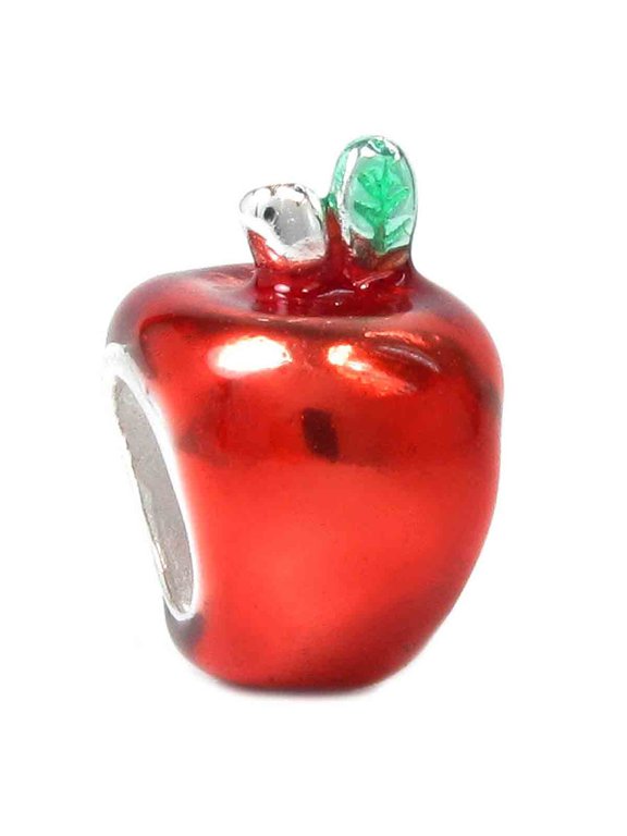 Sterling Silver Red Enamel Apple European Bead Charm