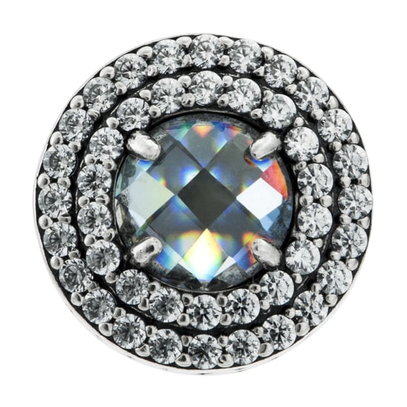 Queenberry Sterling Silver Round Clear CZ Bead for European Charm Bracelets