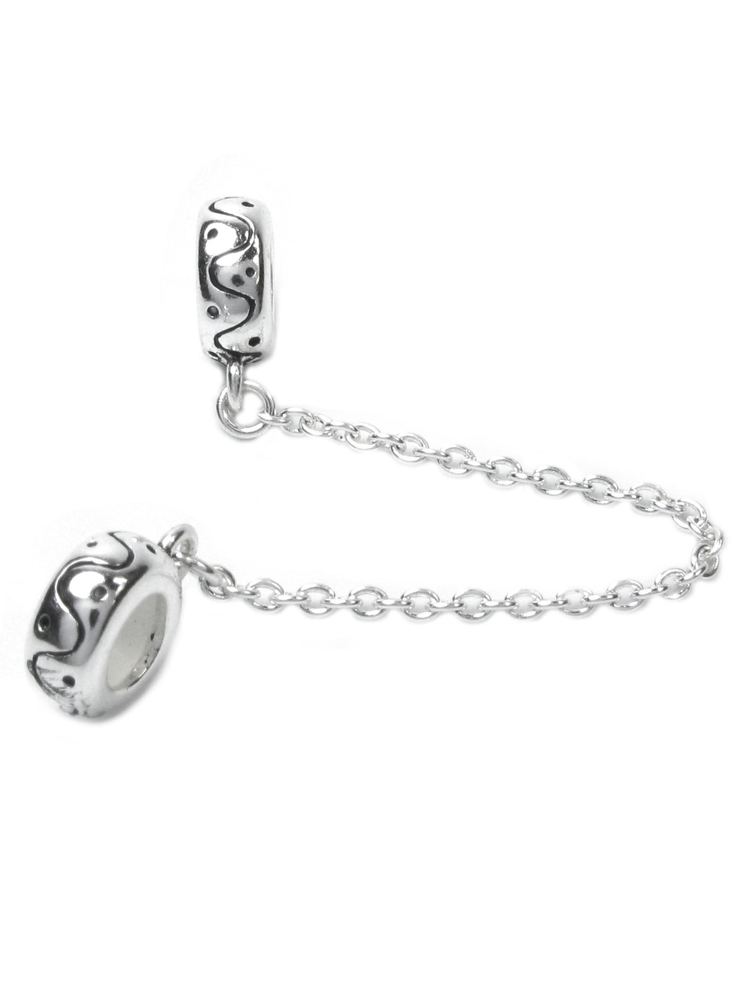 Queenberry Sterling Silver Round Rubber Stopper European-style Bead Charm with Safety Chain Fits Pandora
