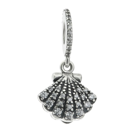 Queenberry Sterling Silver Sea Shell Pearl CZ Crystal Dangle Bead for European Charm Bracelets