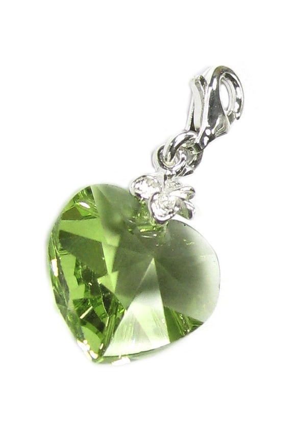 Sterling Silver Swarovski Elements Green August Simulated Birthstone European Lobster Style Clasp Charm