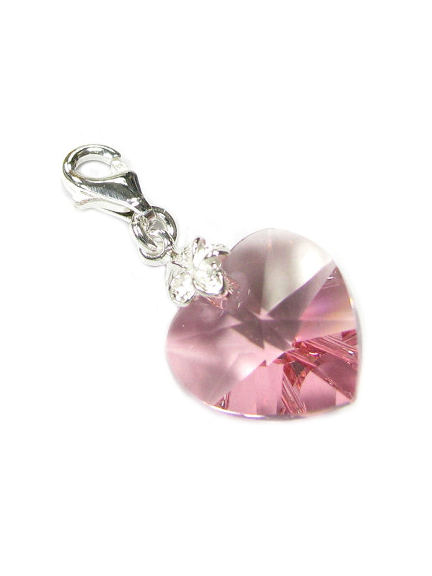 Queenberry Sterling Silver Swarovski Elements Pink October Simulated Birthstone European Lobster Style Clasp Charm