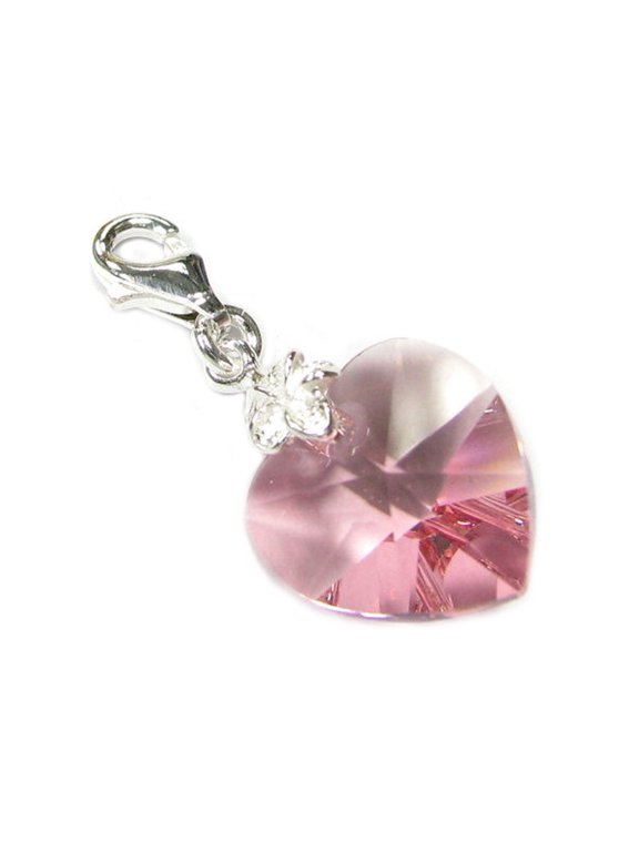 Sterling Silver Swarovski Elements Pink October Simulated Birthstone European Lobster Style Clasp Charm