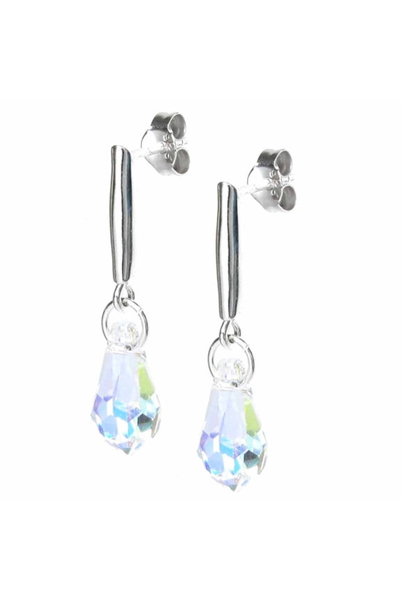 Austria Crystal Aurora Borealis Teardrop Sterling Silver Stud Post Dangle Earrings