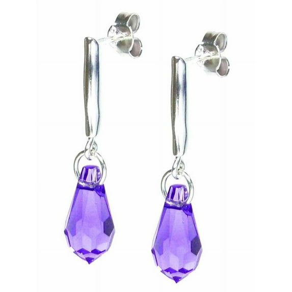 Queenberry Austria Crystal Purple Teardrop Sterling Silver Stud Post Dangle Earrings