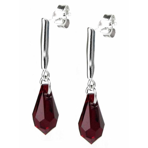 Queenberry Austria Crystal Siam Red Teardrop Sterling Silver Stud Post Dangle Earrings