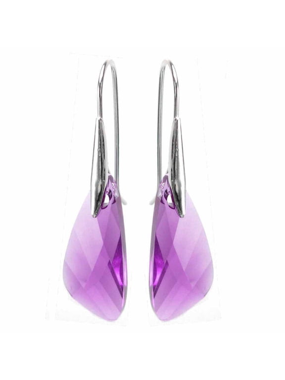 Swarovski Elements Crystal Wing Inspire Fuchsia Pink Sterling Silver Dangle Earrings