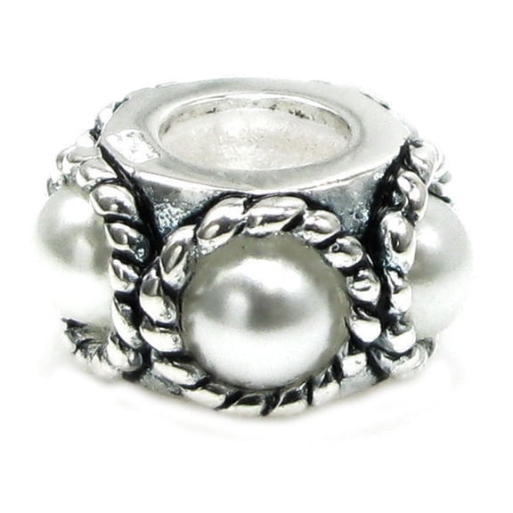 Queenberry White Simulated Pearl Sterling Silver Twist Rope European Bead Charm