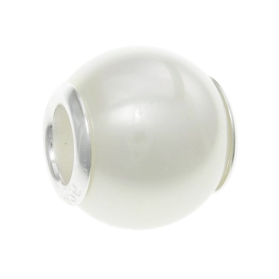 Queenberry White Simulated Seashell Pearl Bead Sterling Silver Core For European Charm Bracelets
