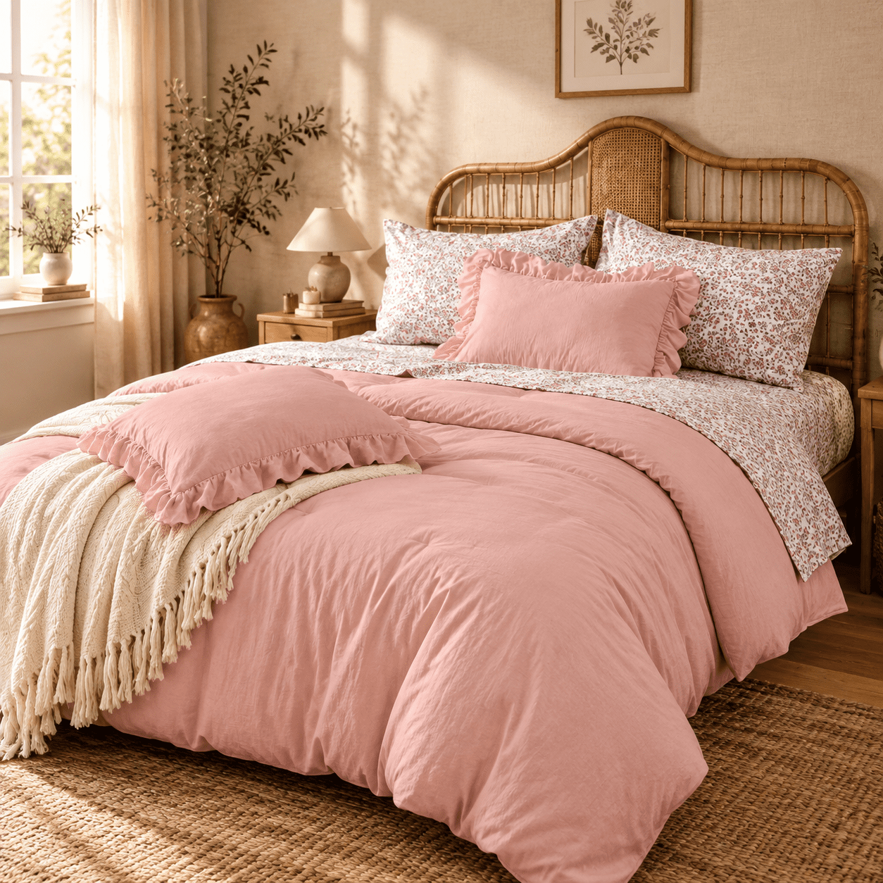 Queenforter Set 7 Pieces Pink Ruffle Bedding - Walmart.com