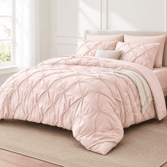 Queenforter Set Peach Pink - 7 Pieces Pintuck Bed In A Bag