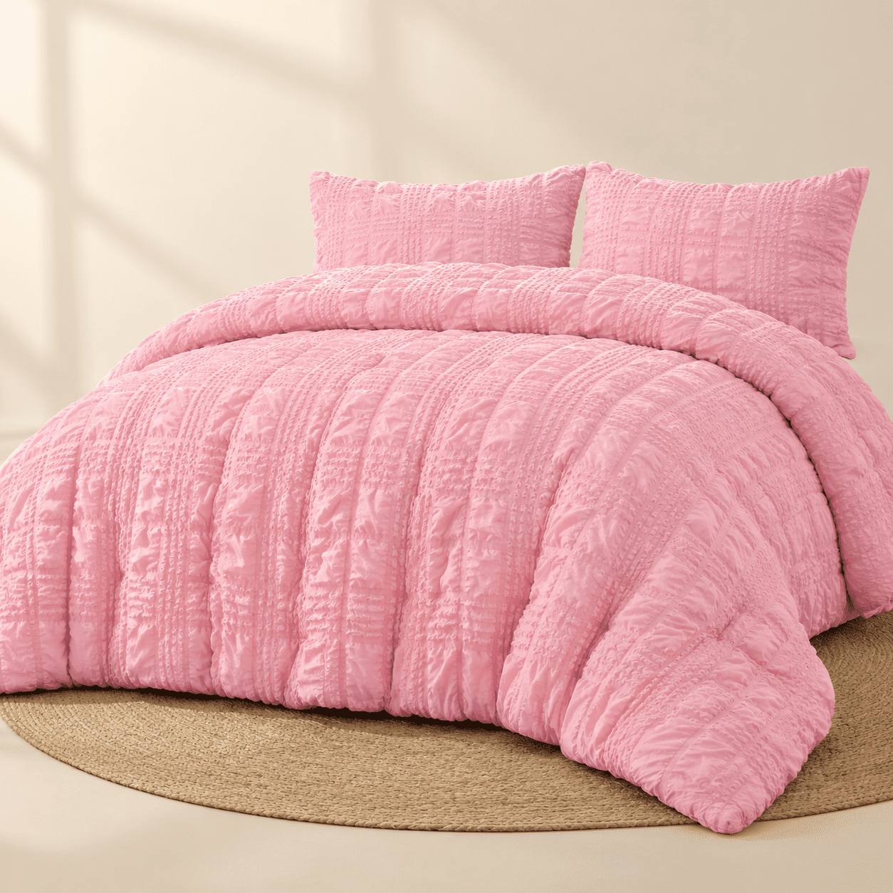 Queenforter Set Seersucker Bedding 3 Pieces Pink - Walmart.com