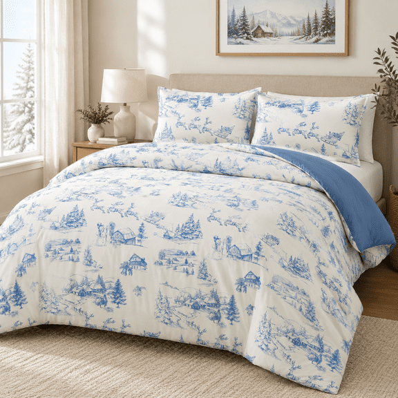 Queenmas Bedding Set Duvet Cover Blue White