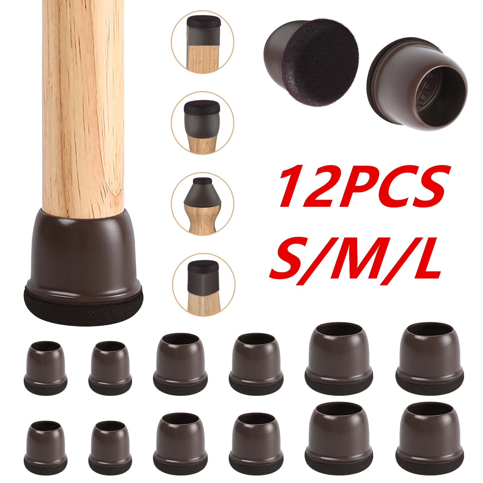 Queenmew 12pcs Soft Silicone Chair Foot Covers Furniture Leg Protectors Dark Brown