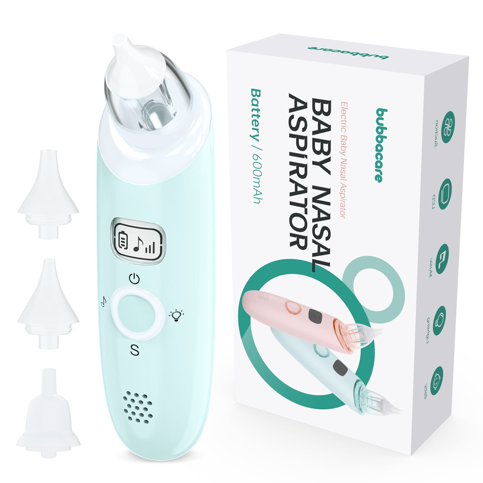 Queenmew Nasal Aspirator for Baby, Electric Nose Booger Sucker with 3  Silicone Tips, 3 Suction Level, Music and Light Soothing Function 