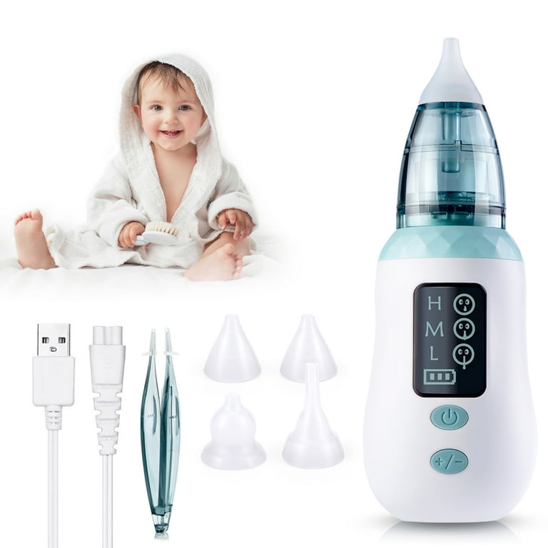 Queenmew Nasal Aspirator for Baby, Electric Nose Aspirator with 3 Silicone Tips, 3 Adjustable Suction Level, Music and Light Soothing Function, Size