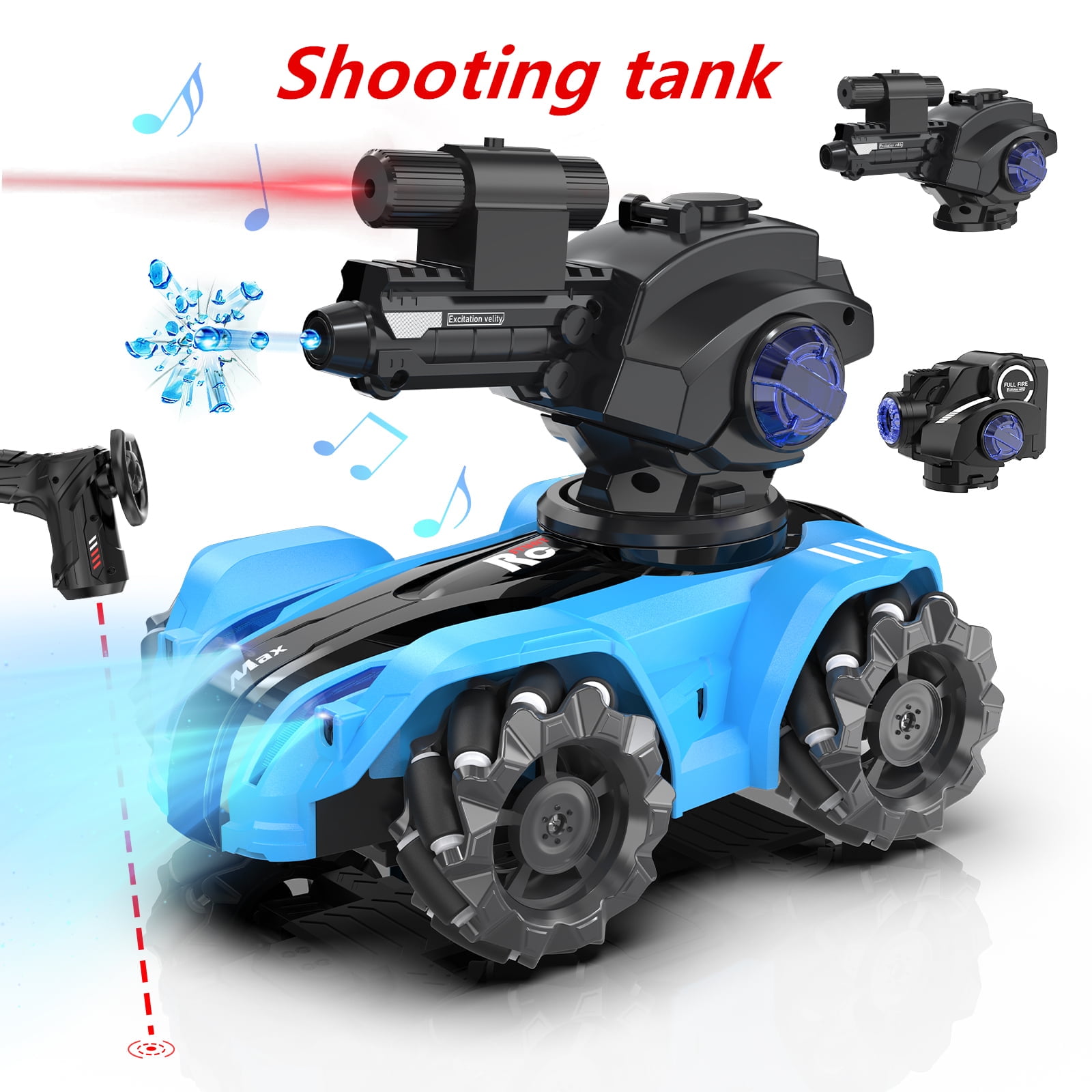 Brano RC Tank Car Toy, Infrared RC Stunt Car Shooting Water Bullets &  Blowing Bubble, 360° Rotating 4WD RC Tank Car with Lights & Music 