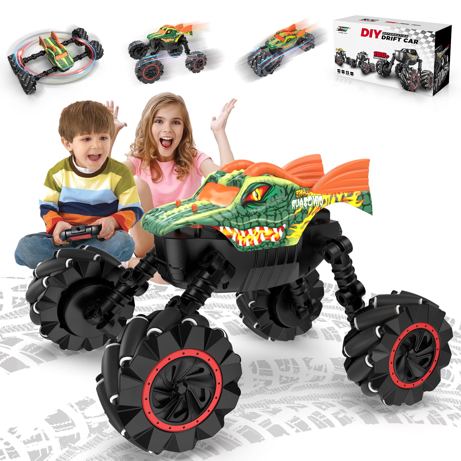 Queenmew Remote Control Monster Truck, 1:14 Scale RC Drift Car Dinosaur ...