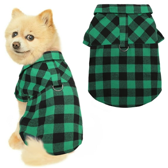 Queenmore Dog Shirt Plaid Puppy Clothes, Summer Gift for Small Medium Large Dogs Soft Pet T-Shirt Breathable ,Polyester-cotton Green&Black Plaid-XS