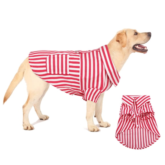 Queenmore Dog T-Shirt Dog Clothes ,Cozy Soft All polyester fabric Stripe Shirts ,Cute Casual Lightweight Puppy Vest for Small Medium Large Dogs with Pocket,Red
