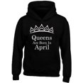 thumbnail image 1 of Queens Are Born In April Tiara White Hoodie Birthday Gift Outfit Color Black Large, 1 of 2