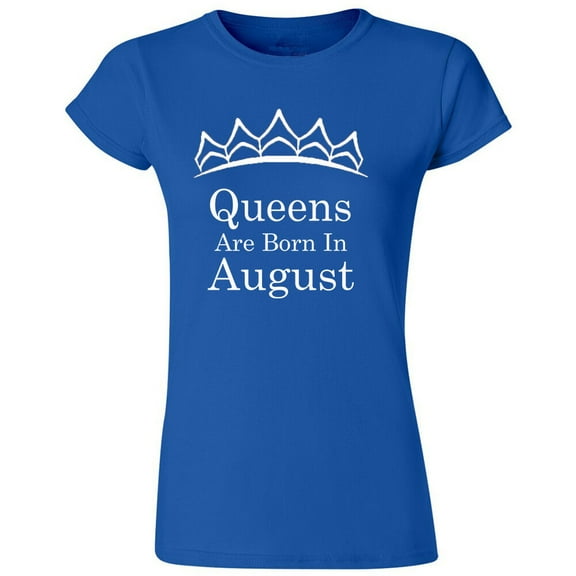 Queens Are Born In August Tiara Gold Print Lady T-shirt Birthday Tee Color Royal Blue Large