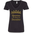 thumbnail image 1 of Queens Are Born In December V Neck Tiara Gold Lady Tee Outfit Shirt Birthday Gift Color Black Small, 1 of 2