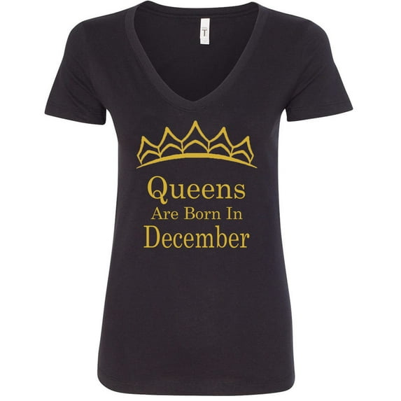 Queens Are Born In December V Neck Tiara Gold Lady Tee Outfit Shirt Birthday Gift Color Black X-Large