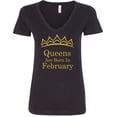 thumbnail image 1 of Queens Are Born In February Tiara Gold V Neck Shirt Birthday Gift Lady Tee Color Black Small, 1 of 2