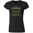 thumbnail image 1 of Queens Are Born In February Tiara Lady T-shirt Birthday Tee Color Black Small, 1 of 2
