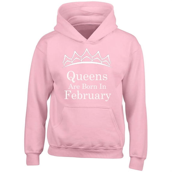 Queens Are Born In February Tiara Print Hoodie Birthday Gift Outfit Color Pink 2X-Large
