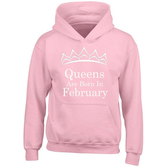 Queens Are Born In February Tiara Print Hoodie Birthday Gift Outfit Color Pink X-Large