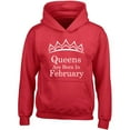 thumbnail image 1 of Queens Are Born In February Tiara Print Hoodie Birthday Gift Outfit Color Red X-Large, 1 of 2