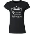 thumbnail image 1 of Queens Are Born In February Tiara Printed Lady T-shirt Birthday Tee Color Black Small, 1 of 2
