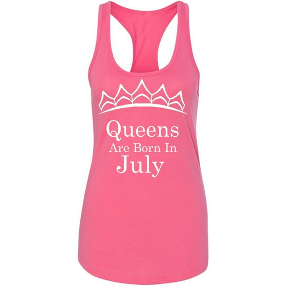 Queens Are Born In July Tiara Printed Lady Birthday Tank Top Color Pink Medium