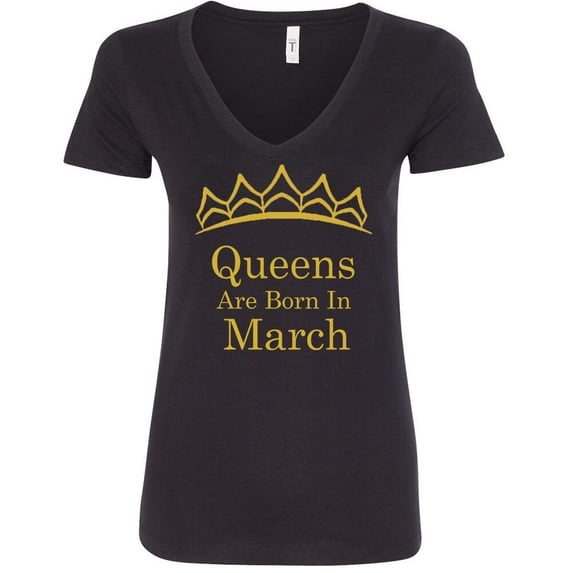 Queens Are Born In March Tiara Lady V-neck T-shirt Birthday Tee Color Black Small