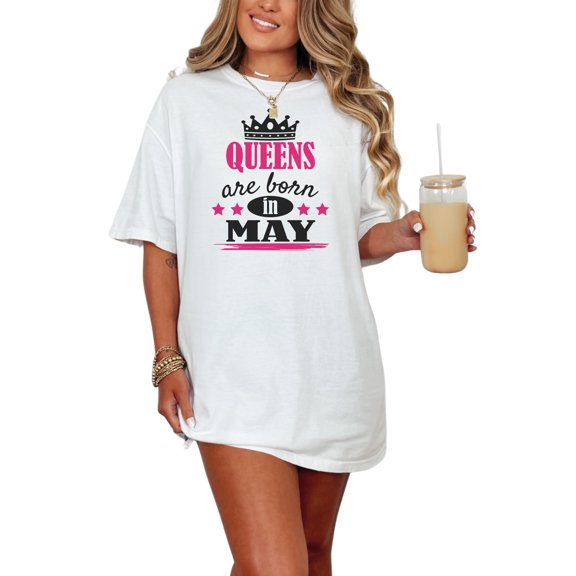Queens Are Born In May Crown, White Comfort Colors T-Shirt, Medium