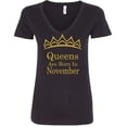 thumbnail image 1 of Queens Are Born In November Tiara Gold V Neck Shirt Lady Outfit Tee Color Black Small, 1 of 2