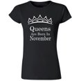 thumbnail image 1 of Queens Are Born In November Tiara Printed Lady T-shirt Birthday Black Tee Small, 1 of 2