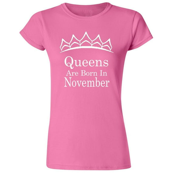 Queens Are Born In November Tiara Printed Lady T-shirt Birthday Pink Tee Medium