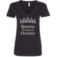 thumbnail image 1 of Queens Are Born In October Tiara Gold Print Lady V-Neck Birthday Tee Women Shirt Color Black X-Large, 1 of 2