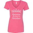thumbnail image 1 of Queens Are Born In October Tiara Gold Print Lady V-Neck Birthday Tee Women Shirt Color Pink 2X-Large, 1 of 2