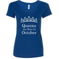 thumbnail image 1 of Queens Are Born In October Tiara Gold Print Lady V-Neck Birthday Tee Women Shirt Color Royal Blue Small, 1 of 2