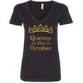 thumbnail image 1 of Queens Are Born In October Tiara Gold V Neck Shirt Lady Outfit Tee Color Black Small, 1 of 2