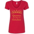 thumbnail image 1 of Queens Are Born In October Tiara Gold V Neck Shirt Lady Outfit Tee Color Red 2X-Large, 1 of 2