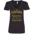 thumbnail image 1 of Queens Are Born In September Tiara Printed V-Neck T-shirt Birthday Tee Color Black Medium, 1 of 2
