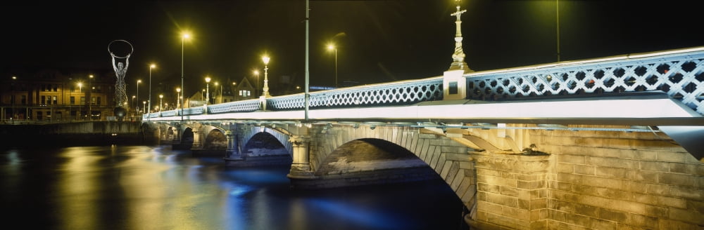 Queens Bridge Over River Lagan At Night Canvas Art - Ian Cumming Design Pics (37 x 12)